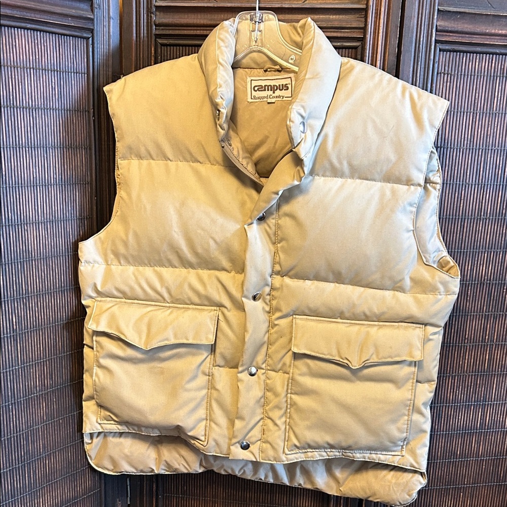 Vtg 80s Campus Rugged Country Puffer Field Vest Down Filled Water Repellent L